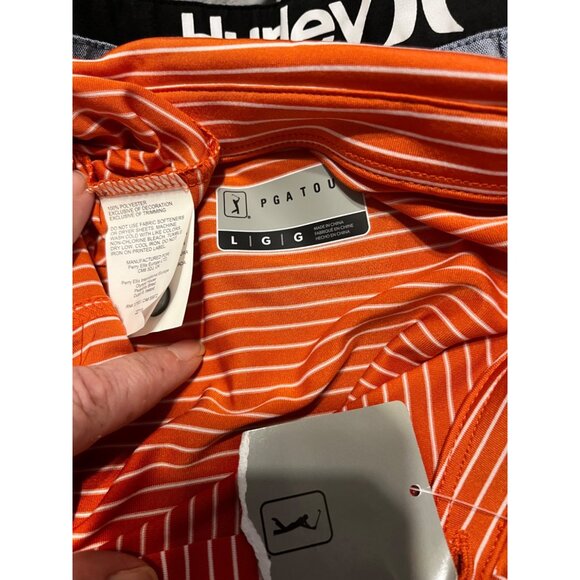 PGATOUR Mens Orange/White Performance Striped Polo Shirt L nwt - Picture 3 of 3